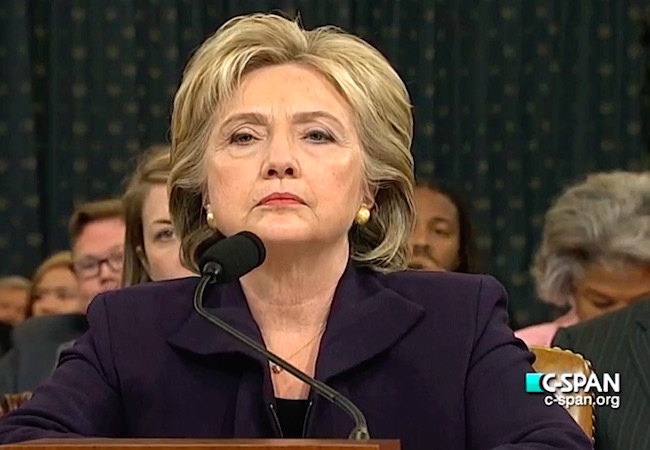 Former Secretary of State Hillary Clinton testified before the House Select Committee on Benghazi, which was investigating the events surrounding the September 11, 2012, terrorist attack on the U.S. consulate in Benghazi, Libya, in which Ambassador Christopher Stevens and three others died.. (Image by C-SPAN: Courtesy of WikiCommons)